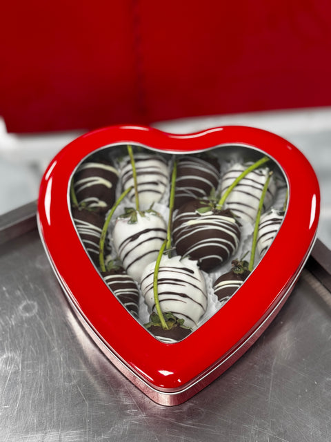 Large Heart Tin Chocolate Covered Strawberries