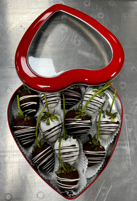 Medium Heart Tin Chocolate Covered Strawberries