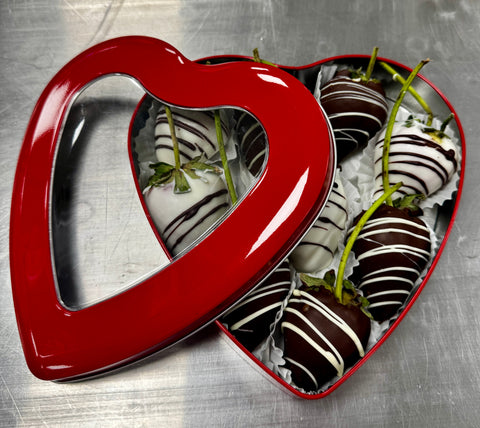 Medium Heart Tin Chocolate Covered Strawberries