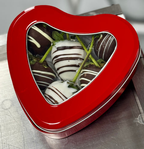 Small Heart Tin Chocolate Covered Strawberries